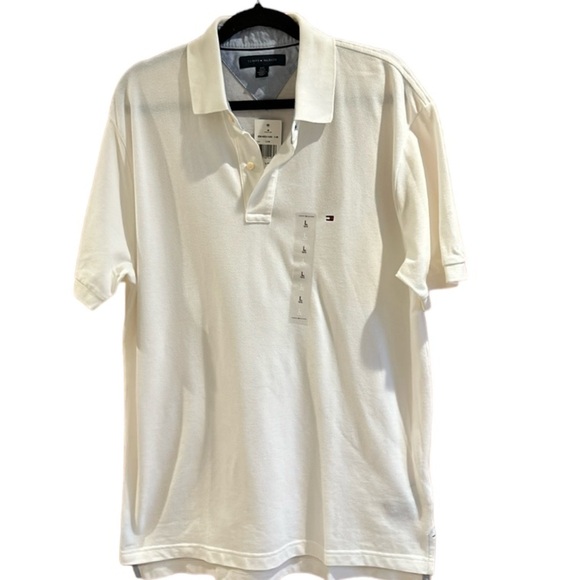 Tommy Hilfiger White Short Sleeves Button Polo shirt Men size L NEW - Picture 1 of 14